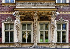 Beautiful, colorful and decorated building of art nouveau, in Riga, Latvia