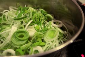 Leeks sliced in a bowl
