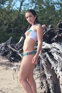 girl model in bikini posing on the beach