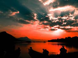 red sky with clouds view