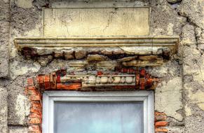 Old, colorful building with the window on the facade, in Senj, Croatia