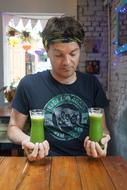 green juice in man