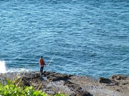Fishing on Sea Blue Wave coast