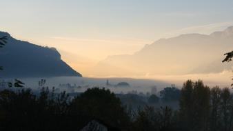 foggy beautiful sunset