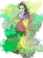 silhouette of a girl in paints