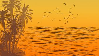 sea illustration landscape palms