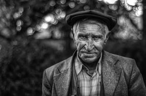 black and white portraits of an elderly man