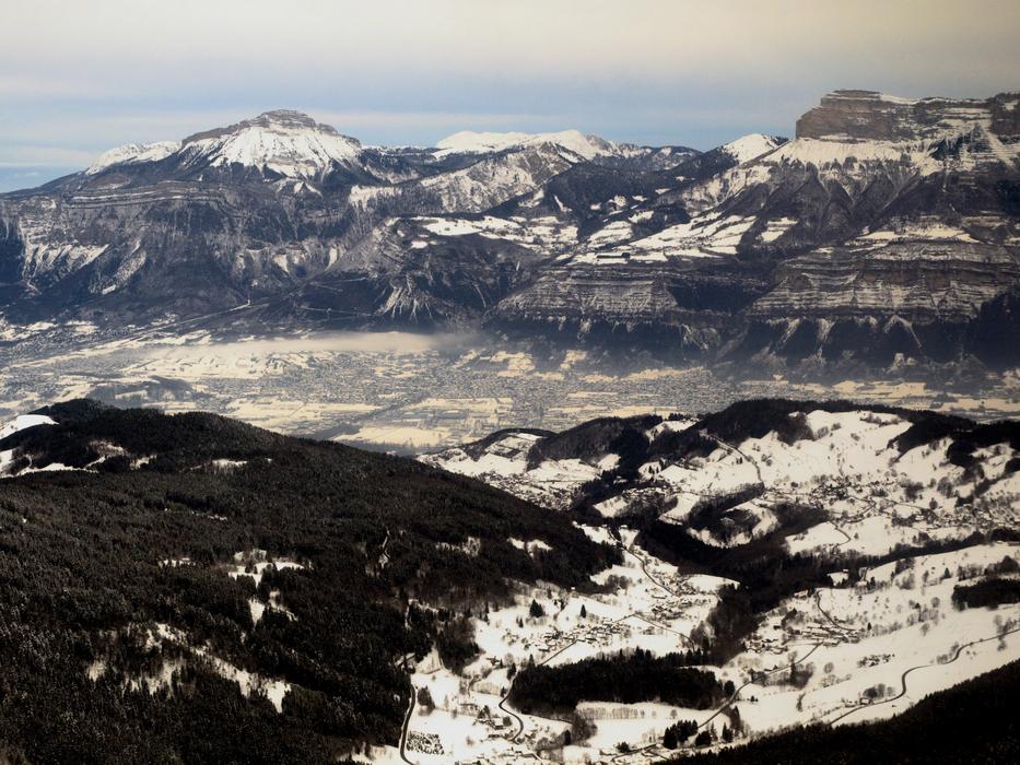 top view of the mountains in the snow