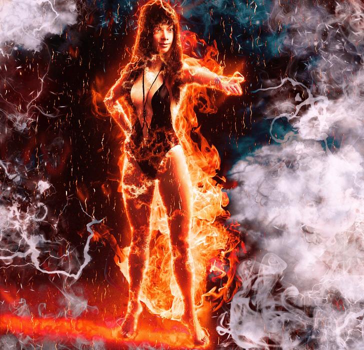 fiery girl in the clouds