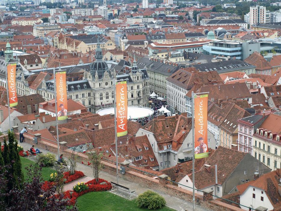 flags near buildings in Austria