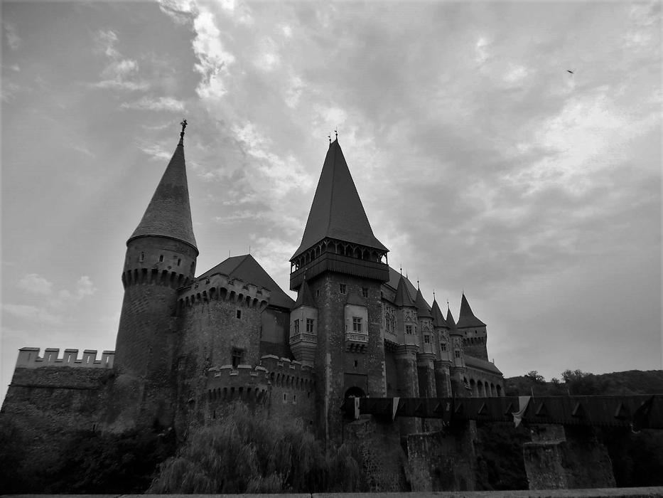 castle in romania in black and white background