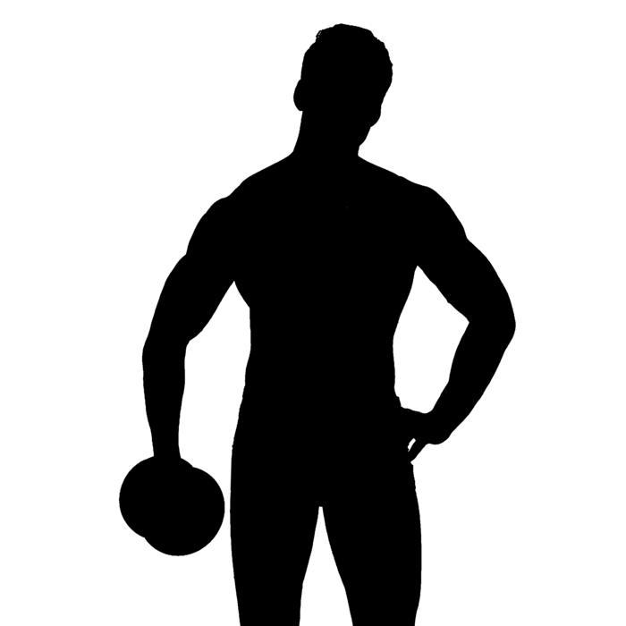 black silhouette of a bodybuilder on a white background