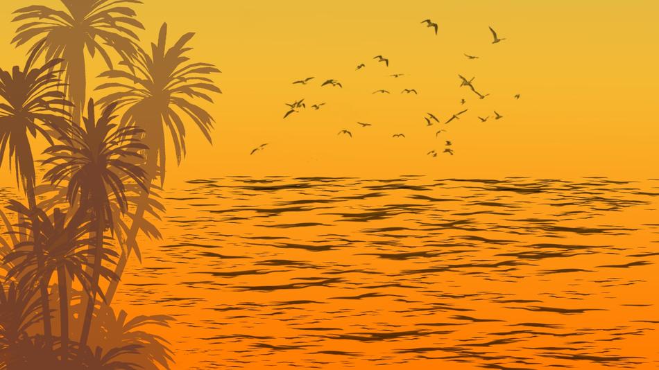 sea illustration landscape palms