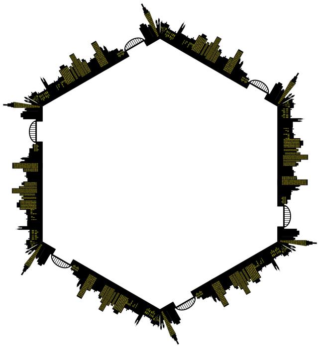Frame with the dark buildings, at white background, clipart