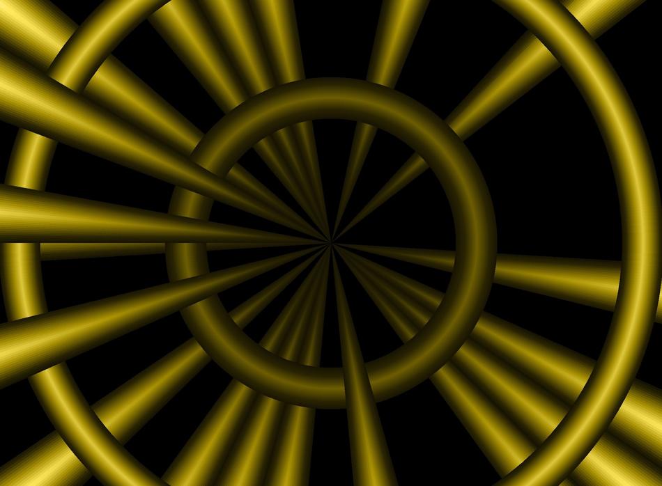 Yellow shapes in shadows, at black background, clipart