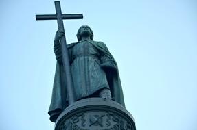 Beautiful statue of Vladimir the Great at blue sky background in Kiev, Ukraine