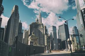 street panorama with skyscrapers in Chicago, USA