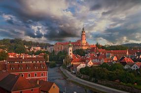 evening panoramic photo of Cesky Krumlov city in the Czech Republic