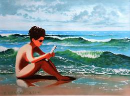 woman sunbathing by the ocean