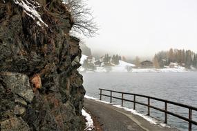Rocks by Lake in winter