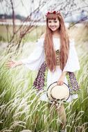 beauty Girl Grass Green