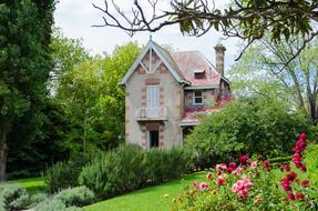 beautiful house in garden at summer