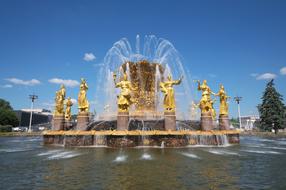 fountain with golden statues in Moscow