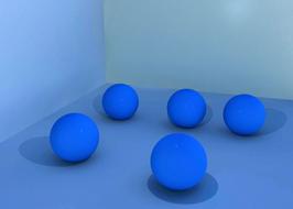 3d models of the blue balls with shadows, near the corner, clipart