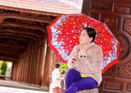 asian Girl with red Umbrella