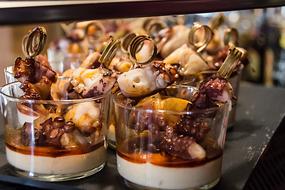 food in glass beakers