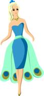 Clipart of a girl in blue, green and brown dress at white background