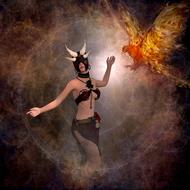 girl and firebird as a fantasy