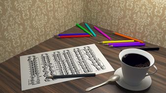 paper of notes and a mug of coffee