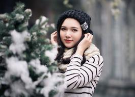 Girl in black winter Hat portrait