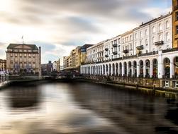 photo panorama of the city embankment in Hamburg, Germany