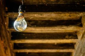 Electric Bulb under a wooden roof close-up