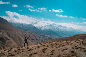 man among the endless expanses of a mountain landscape