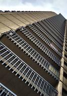 building with balconies, bottom view