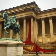 Victoria Queen equestrian statue in front of St Georges Hall, uk, england, Liverpool