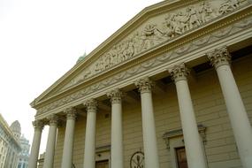 Beautiful, decorated building with columns in Puerto Madero, Buenos Aires, Argentina