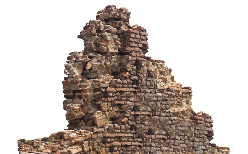 Beautiful and colorful ruin remains, at white background