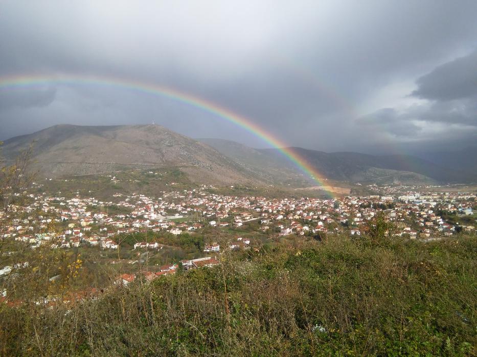 panoramic view of the rainbow over the city