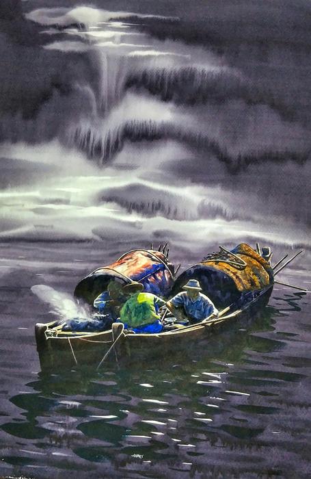 colorful art sea and boat