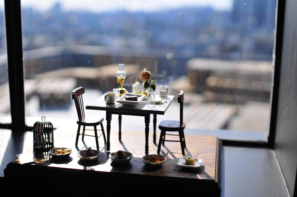 ute miniature of a table by the window