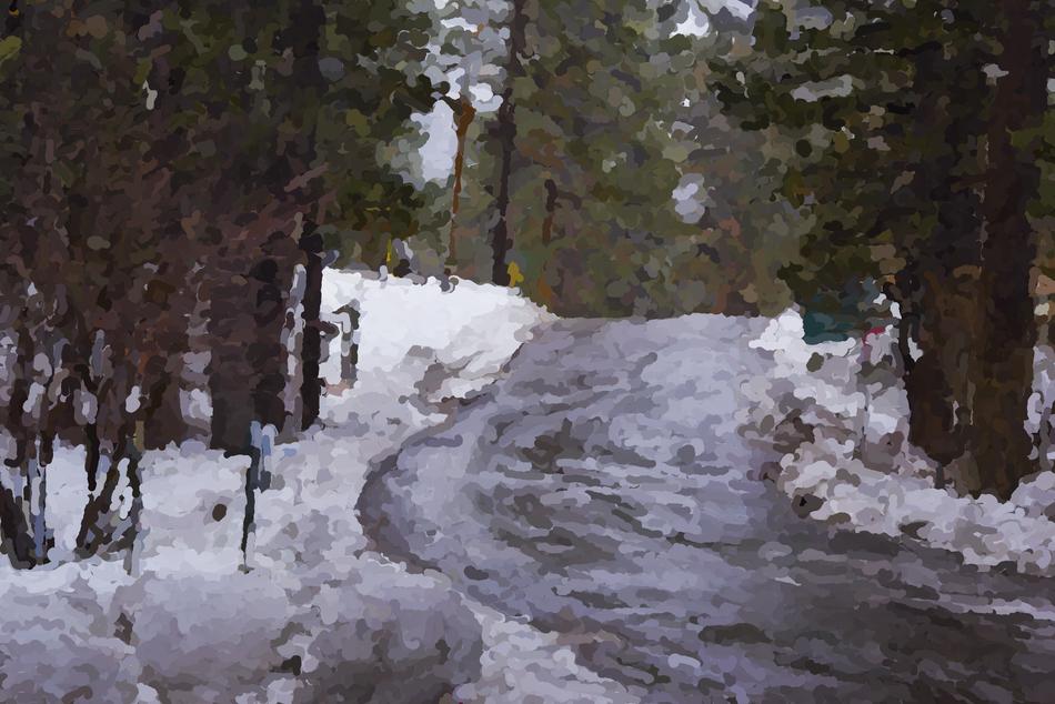 snow road forest wet impressionist
