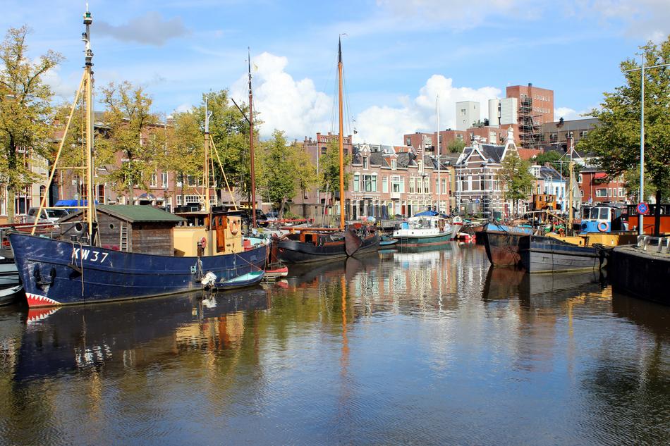 boats in the harbor in Groningen