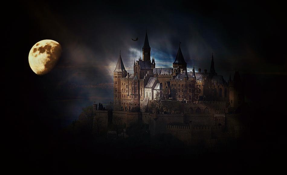 Castle Hohenzollern in a mysterious night landscape
