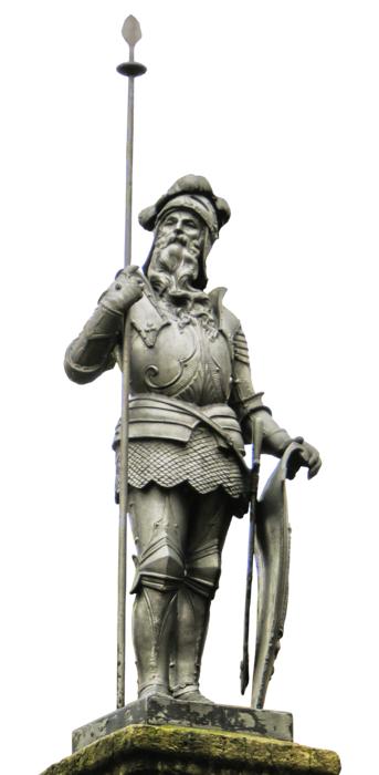 stone sculpture landsknecht with weapons