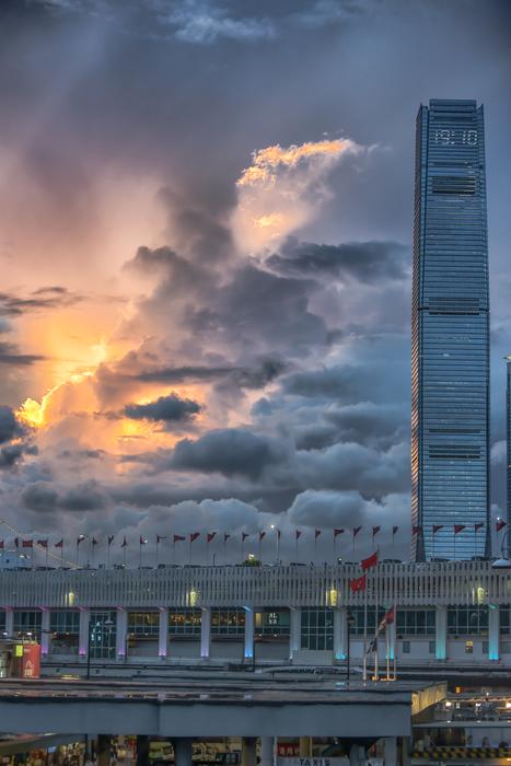 Beautiful view of Hong Kong in the colorful evening