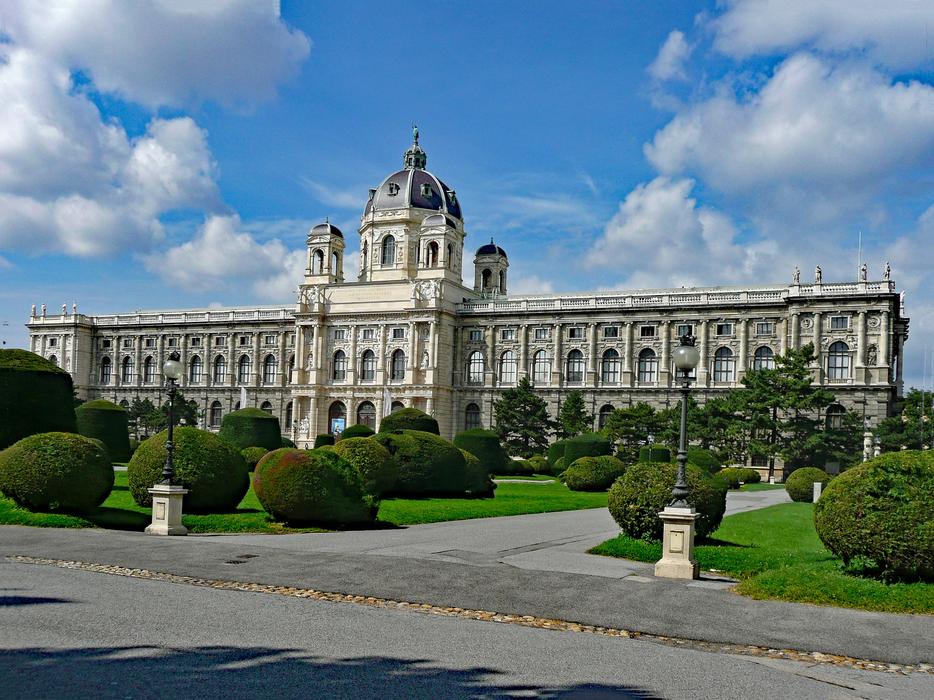 Beautiful Naturehistorical Museum among the green plants in Vienna, Austria